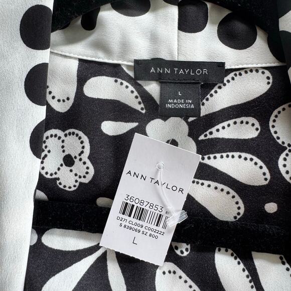 Ann Taylor Black and White Kimono Jacket Size Large NEW Open Jacket Career Silky - Picture 7 of 10
